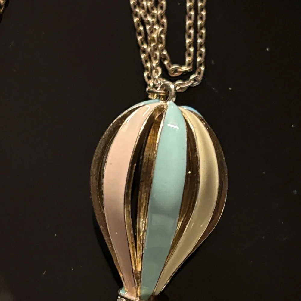 Vintage Gold and light green light pink Hot Air Balloon Necklace - Picture 3 of 7